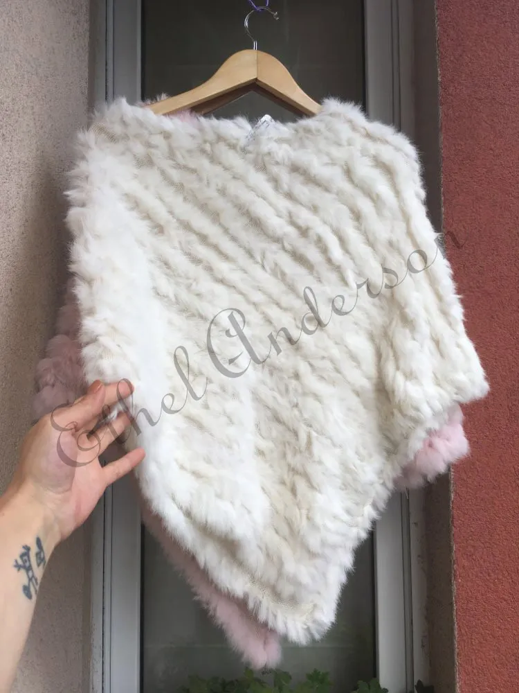 Ethel Anderson Fur Pullover For Women Knitted Genuine Rabbit Fur Poncho Capes Lady Real Fur Knit Wraps Triangle Shawls Jackets