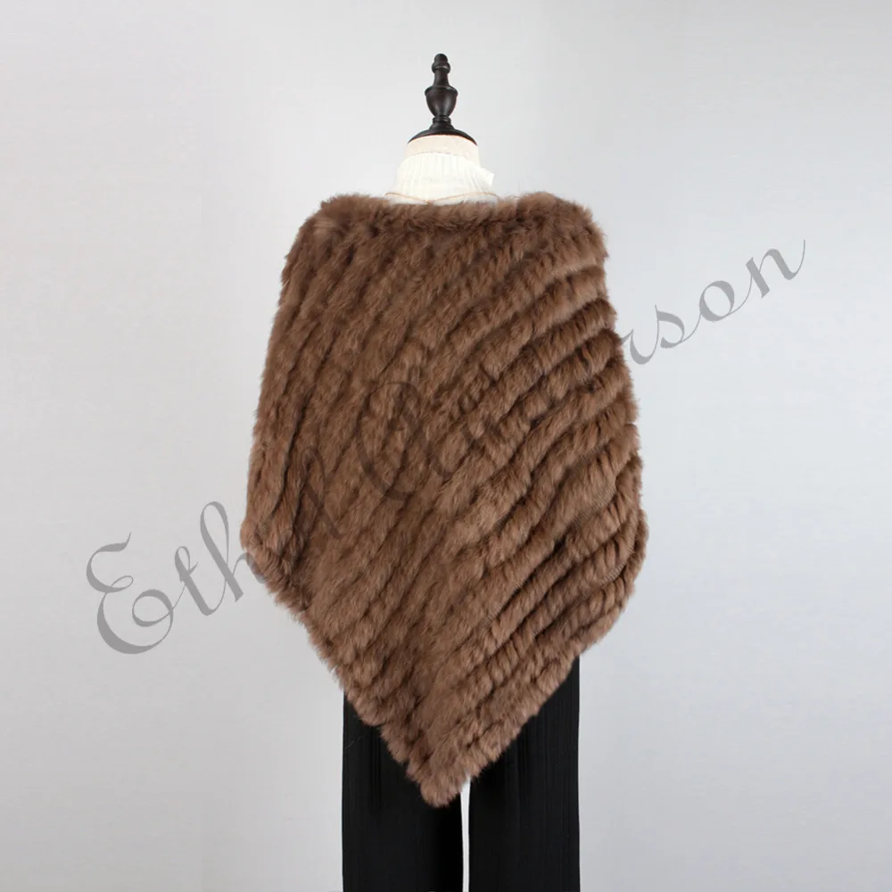 Ethel Anderson Fur Pullover For Women Knitted Genuine Rabbit Fur Poncho Capes Lady Real Fur Knit Wraps Triangle Shawls Jackets