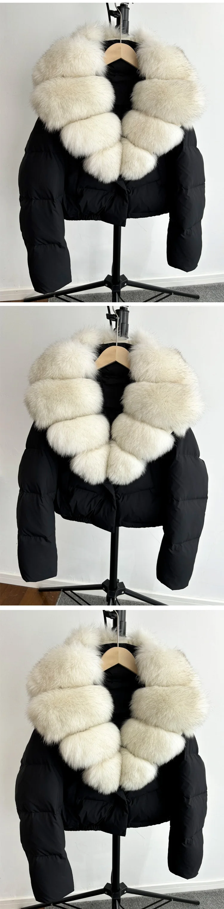 2025 New Winter Big Natural Fox Fur Fluffy Puffer Coat Women Button Warm 90White Duck Feather Down Short Jacket Waterproof Parka