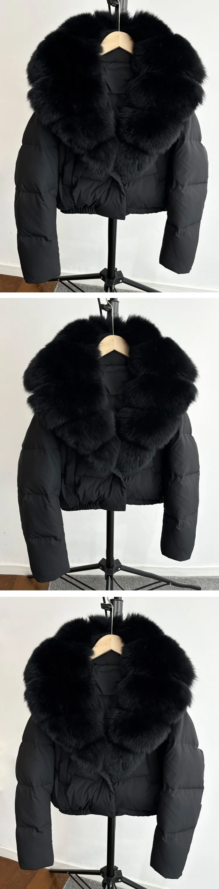 2025 New Winter Big Natural Fox Fur Fluffy Puffer Coat Women Button Warm 90White Duck Feather Down Short Jacket Waterproof Parka