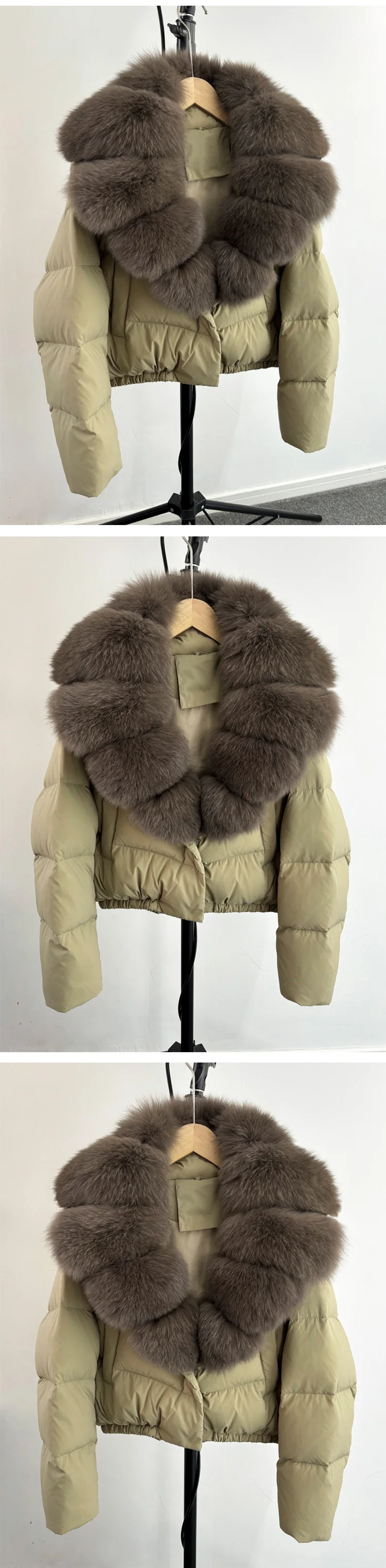 2025 New Winter Big Natural Fox Fur Fluffy Puffer Coat Women Button Warm 90White Duck Feather Down Short Jacket Waterproof Parka