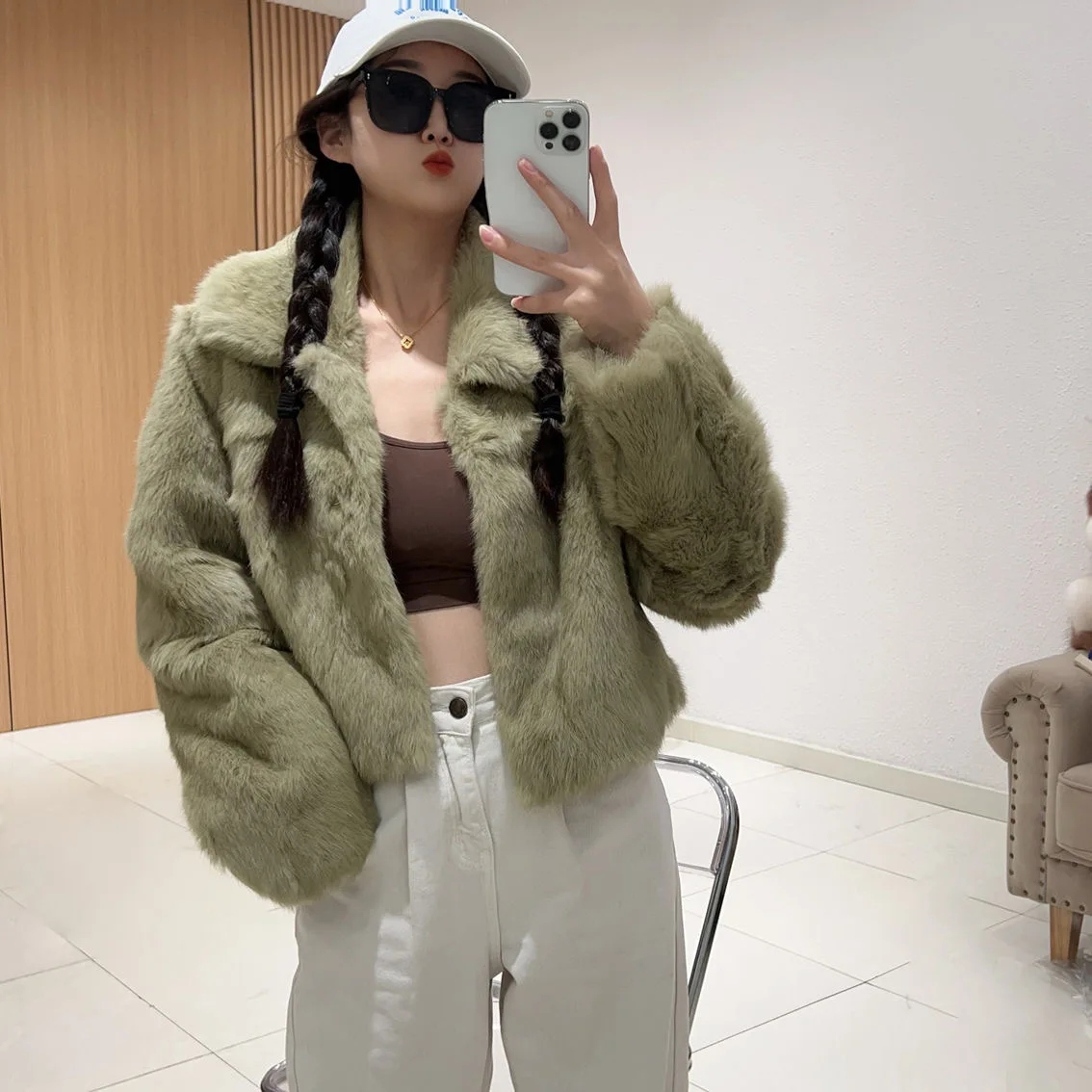 Fancy Rani Natural Fur Coat Women Winter Jacket Real Leather And Fur Short Women's Clothing Female Outerwears With 2024 Black