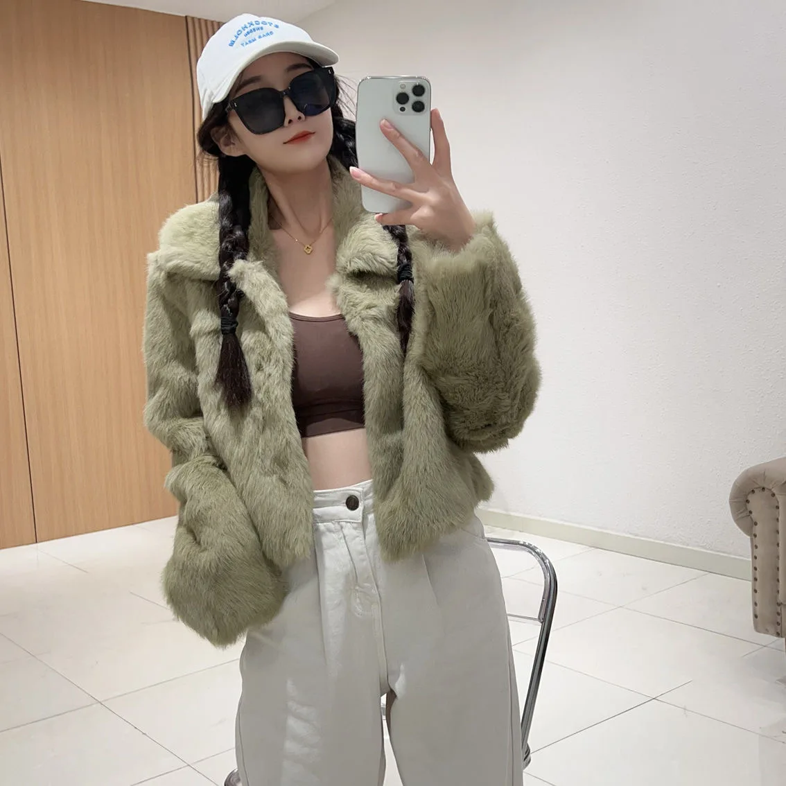 Fancy Rani Natural Fur Coat Women Winter Jacket Real Leather And Fur Short Women's Clothing Female Outerwears With 2024 Black