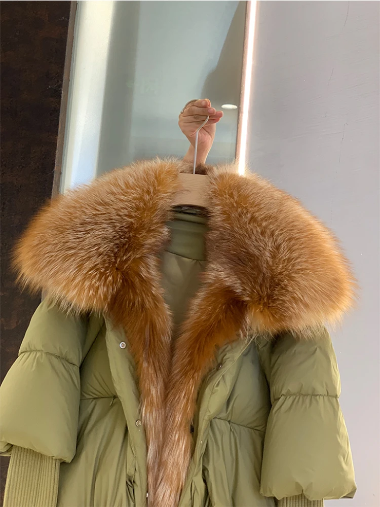 Oversized Winter Warm Real Fox Fur Collar Black Down Coat Women Puffer Outerwear Jackets 2024 Autumn Winter