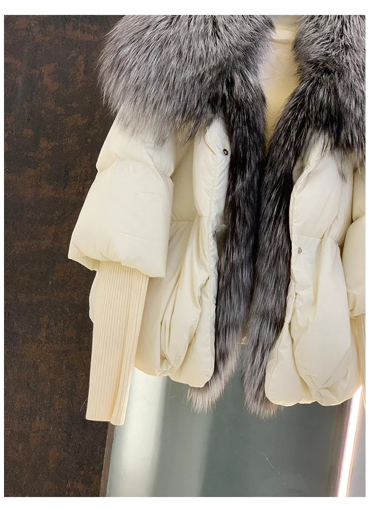 Oversized Winter Warm Real Fox Fur Collar Black Down Coat Women Puffer Outerwear Jackets 2024 Autumn Winter