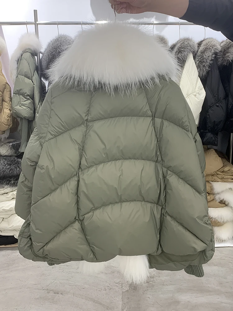 Oversized Winter Warm Real Fox Fur Collar Black Down Coat Women Puffer Outerwear Jackets 2024 Autumn Winter