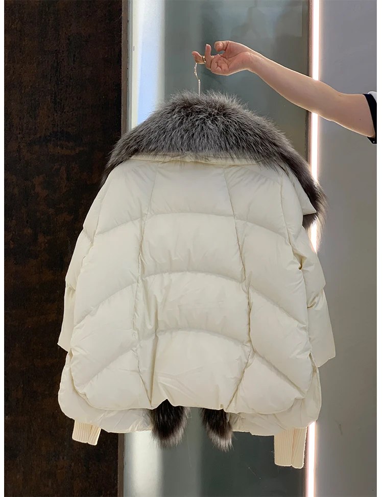 Oversized Winter Warm Real Fox Fur Collar Black Down Coat Women Puffer Outerwear Jackets 2024 Autumn Winter