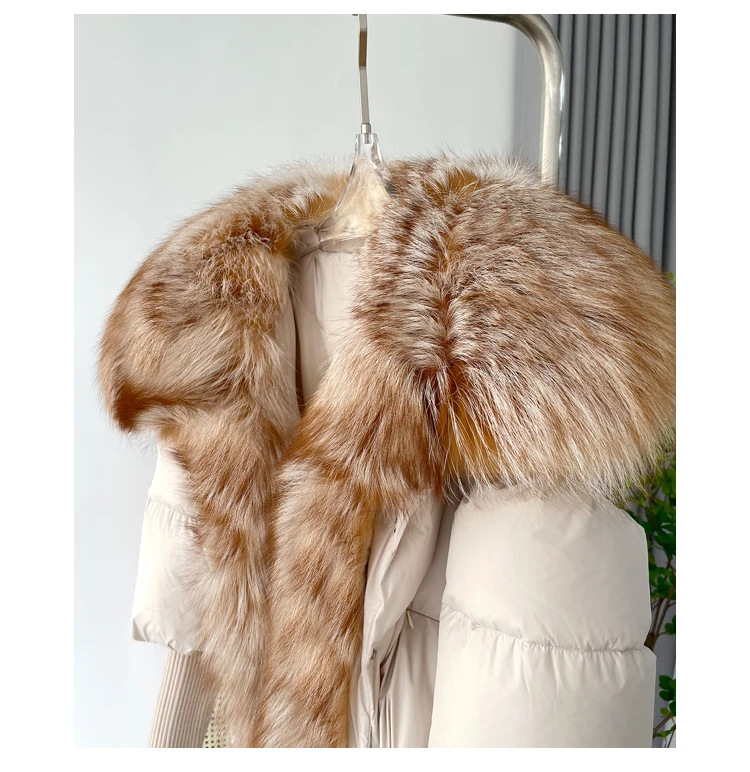 Oversized Winter Warm Real Fox Fur Collar Black Down Coat Women Puffer Outerwear Jackets 2024 Autumn Winter