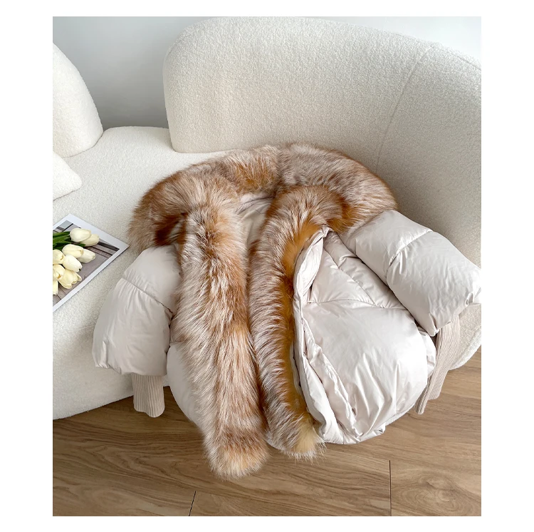 Oversized Winter Warm Real Fox Fur Collar Black Down Coat Women Puffer Outerwear Jackets 2024 Autumn Winter