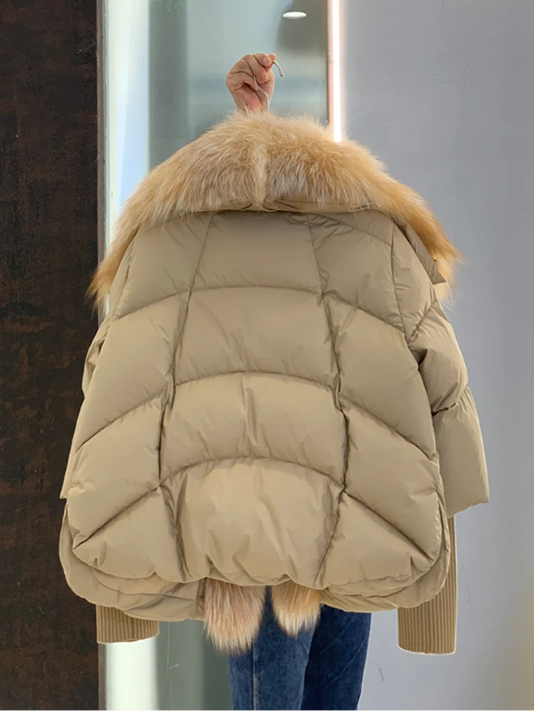 Oversized Winter Warm Real Fox Fur Collar Black Down Coat Women Puffer Outerwear Jackets 2024 Autumn Winter