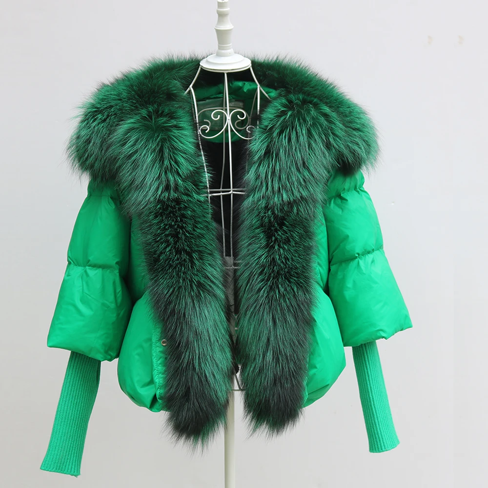 Oversized Winter Warm Real Fox Fur Collar Black Down Coat Women Puffer Outerwear Jackets 2024 Autumn Winter