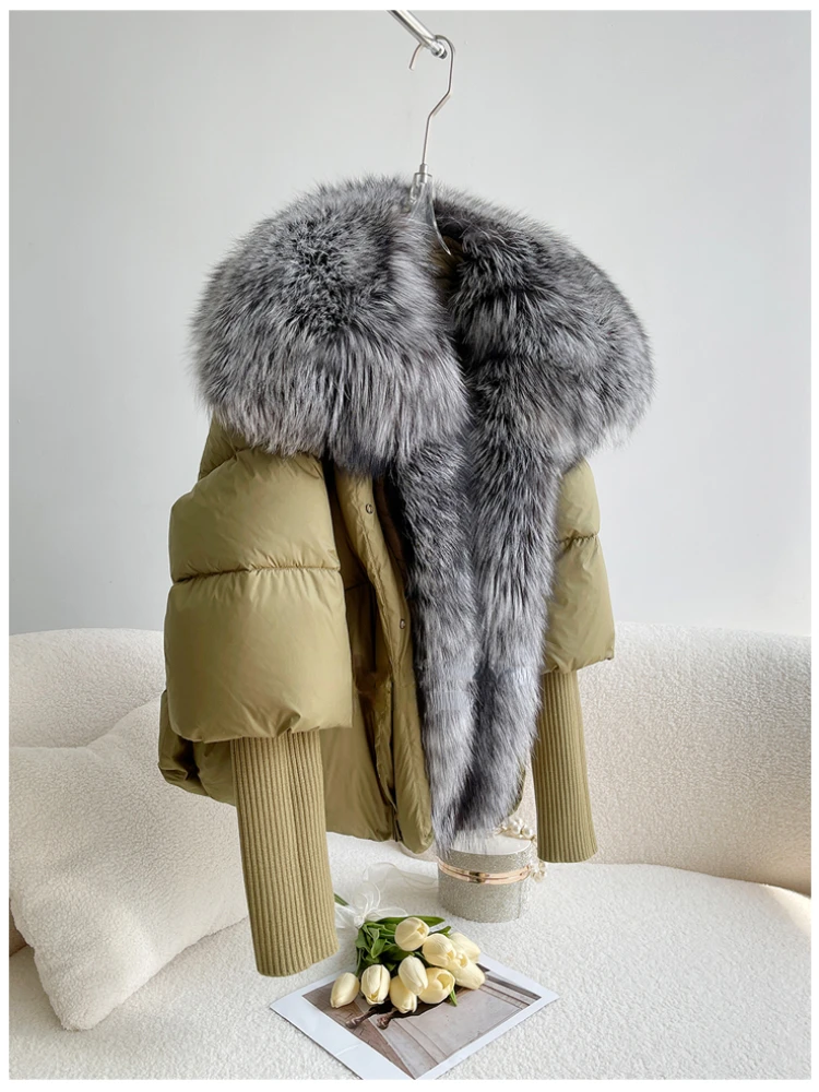 Oversized Winter Warm Real Fox Fur Collar Black Down Coat Women Puffer Outerwear Jackets 2024 Autumn Winter