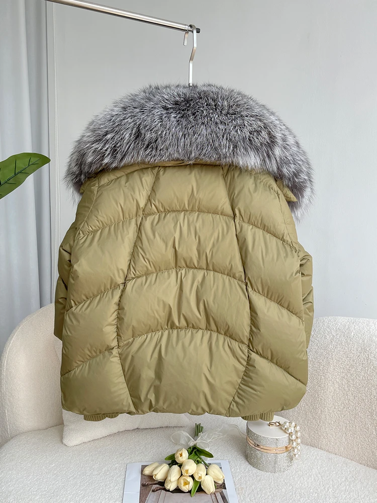 Oversized Winter Warm Real Fox Fur Collar Black Down Coat Women Puffer Outerwear Jackets 2024 Autumn Winter