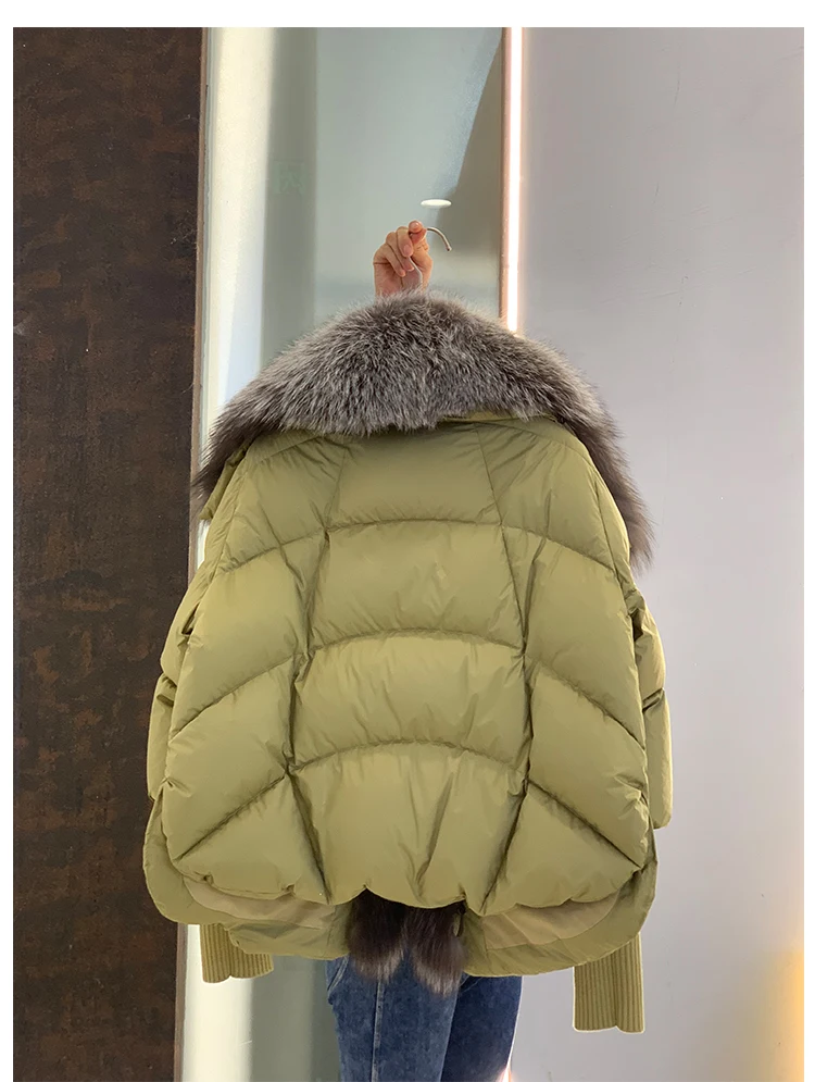 Oversized Winter Warm Real Fox Fur Collar Black Down Coat Women Puffer Outerwear Jackets 2024 Autumn Winter