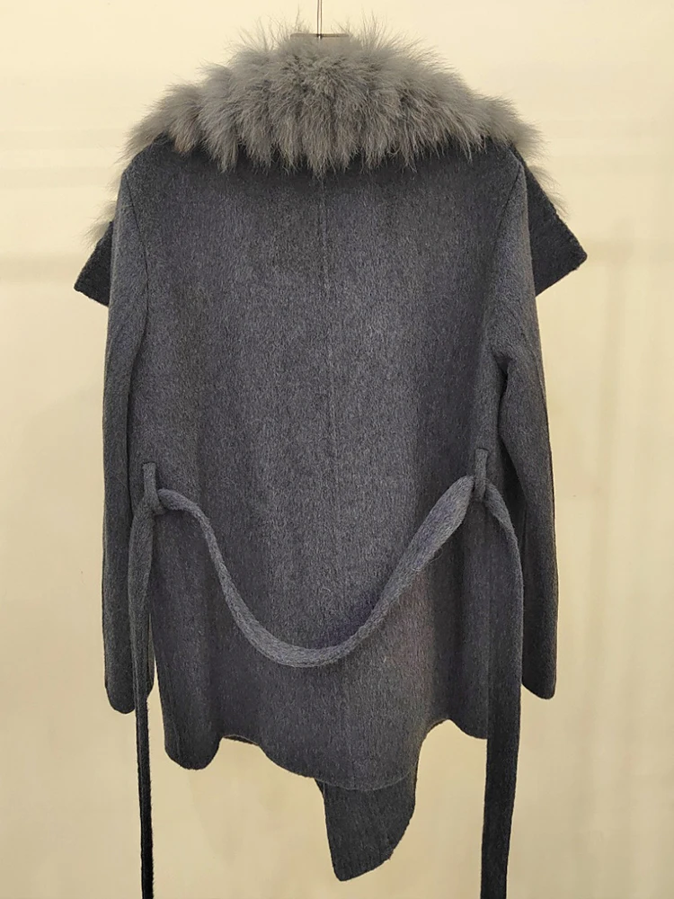 2025 Autumn Winter Real Fox Fur Coat Ladies Outwear Women Female Cashmere Natural Fur Wool Jacket Woolen Luxury Jacket
