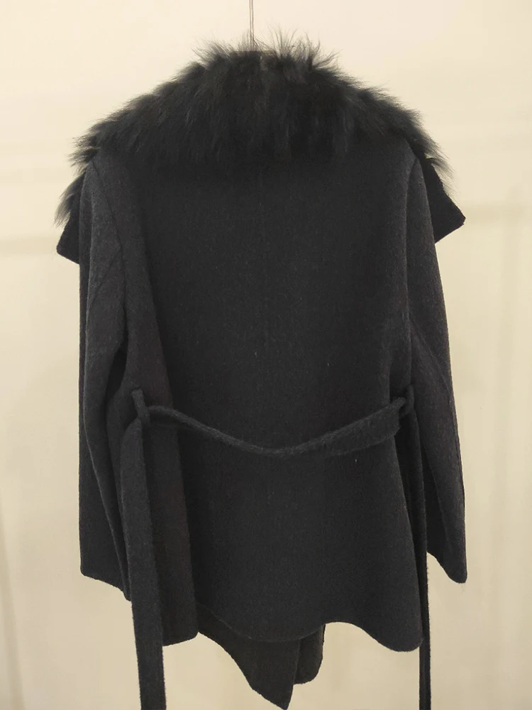 2025 Autumn Winter Real Fox Fur Coat Ladies Outwear Women Female Cashmere Natural Fur Wool Jacket Woolen Luxury Jacket