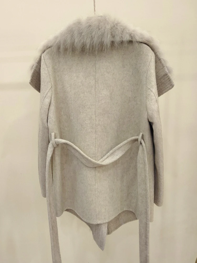2025 Autumn Winter Real Fox Fur Coat Ladies Outwear Women Female Cashmere Natural Fur Wool Jacket Woolen Luxury Jacket