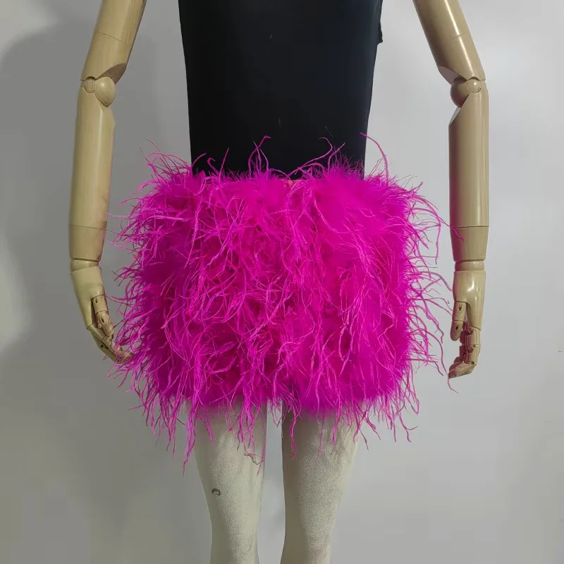 Real Feather Mini Skirt, Elastic Waist Sexy Clothing, Club, Party Dance Party Carnival Short Skirt Can Be Customized in Size