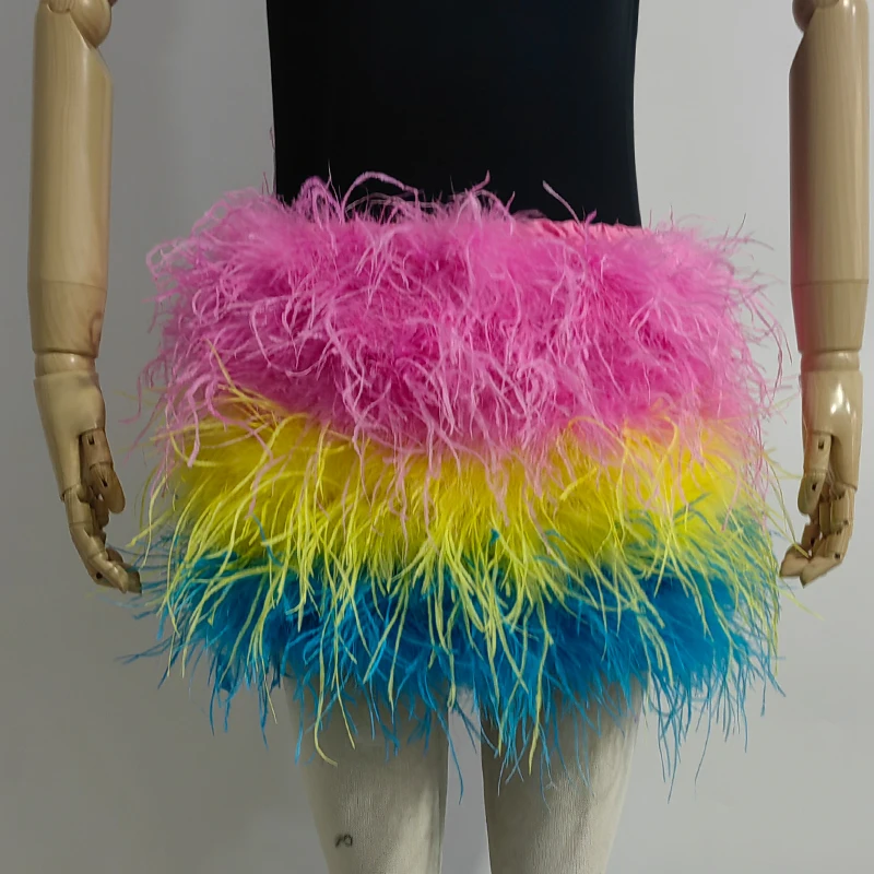 Real Feather Mini Skirt, Elastic Waist Sexy Clothing, Club, Party Dance Party Carnival Short Skirt Can Be Customized in Size