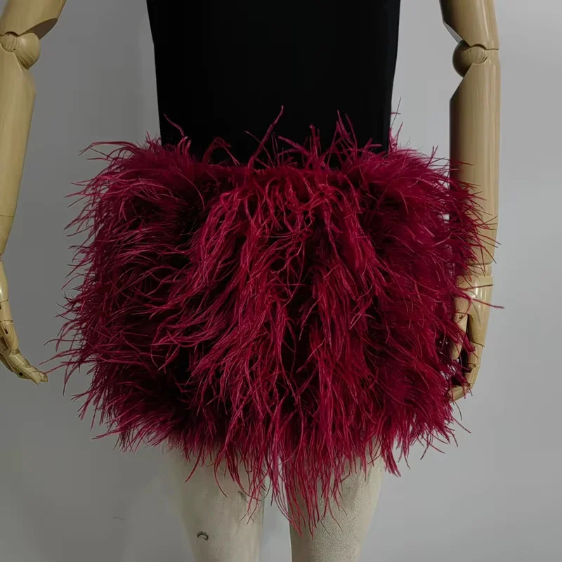Real Feather Mini Skirt, Elastic Waist Sexy Clothing, Club, Party Dance Party Carnival Short Skirt Can Be Customized in Size
