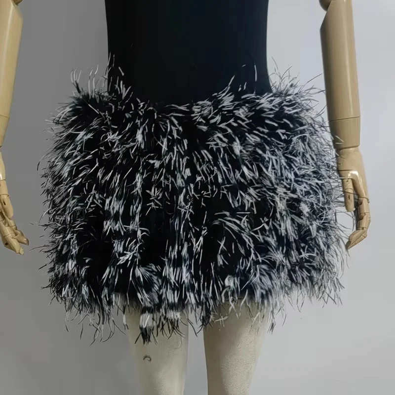 Real Feather Mini Skirt, Elastic Waist Sexy Clothing, Club, Party Dance Party Carnival Short Skirt Can Be Customized in Size
