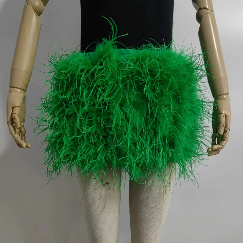 Real Feather Mini Skirt, Elastic Waist Sexy Clothing, Club, Party Dance Party Carnival Short Skirt Can Be Customized in Size