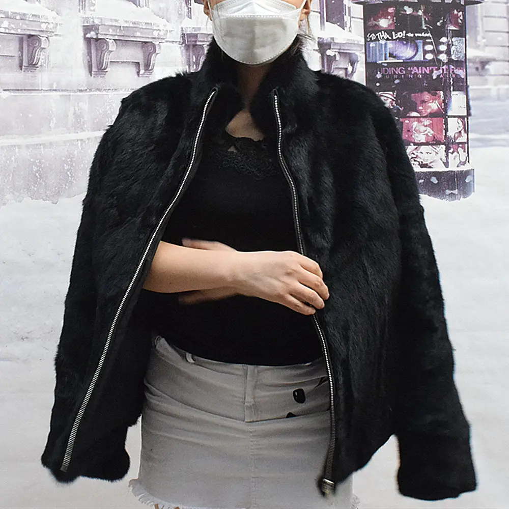 Fancy Rani Natural Rabbit Fur Coat Women Winter Jacket Real Leather And Fur Women's Clothing Female Outerwears With 2024