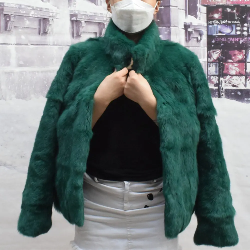 Fancy Rani Natural Rabbit Fur Coat Women Winter Jacket Real Leather And Fur Women's Clothing Female Outerwears With 2024