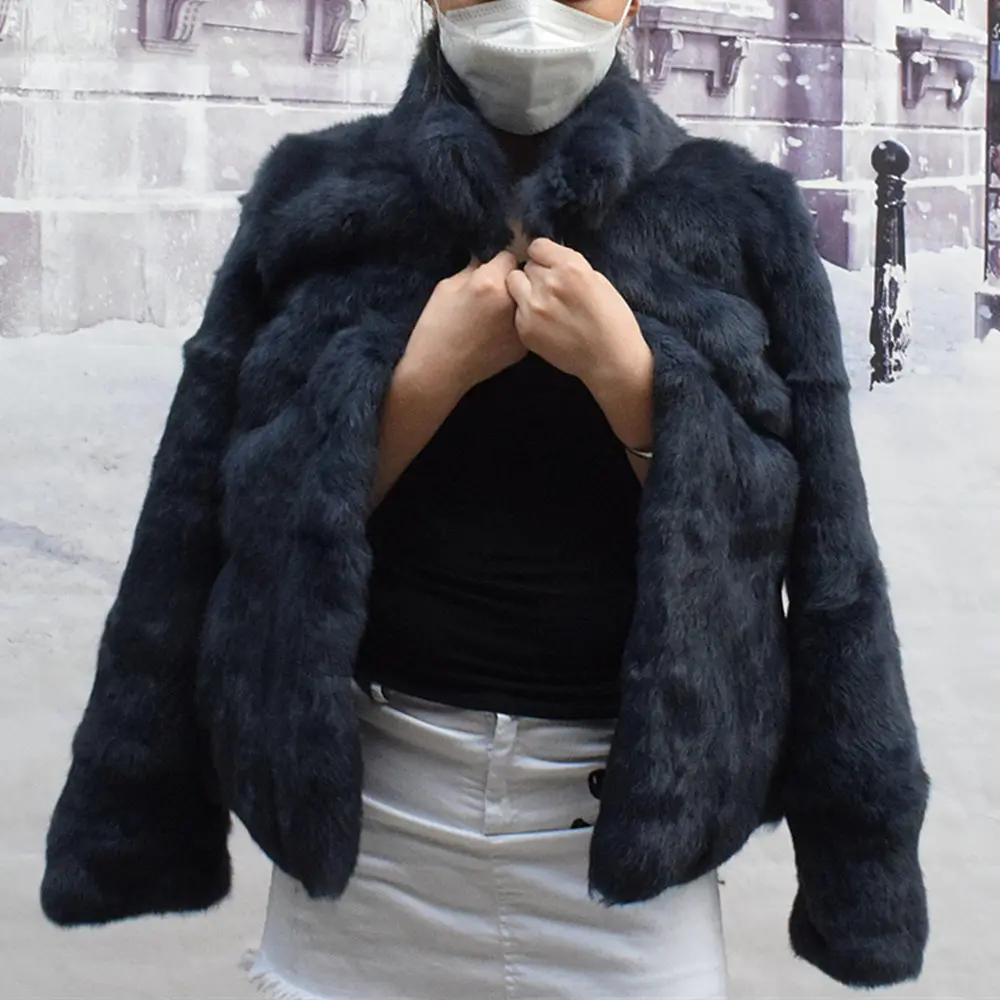 Fancy Rani Natural Rabbit Fur Coat Women Winter Jacket Real Leather And Fur Women's Clothing Female Outerwears With 2024