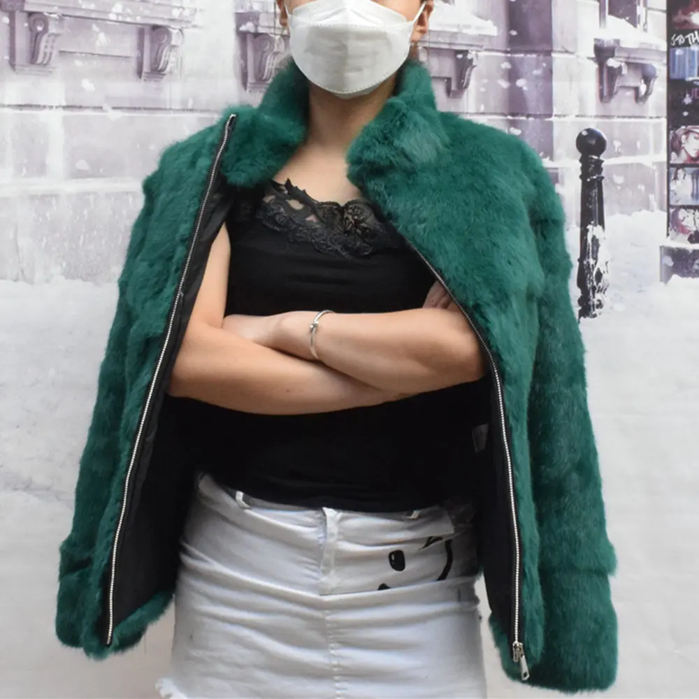 Fancy Rani Natural Rabbit Fur Coat Women Winter Jacket Real Leather And Fur Women's Clothing Female Outerwears With 2024