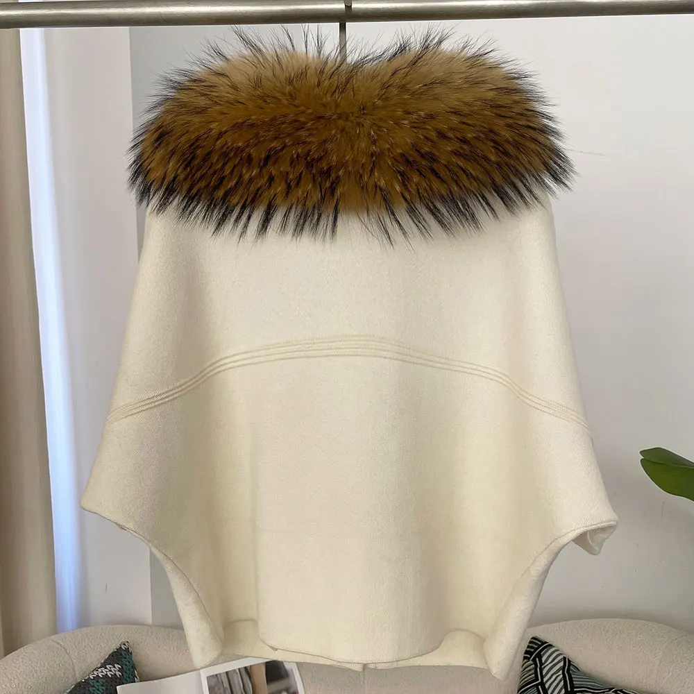 OFTBUY Autumn Winter Real Fox Raccoon Fur Collar Coat Knitted Sweater Women Short Sleeve Jacket Thick Warm Outerwear Streetwear