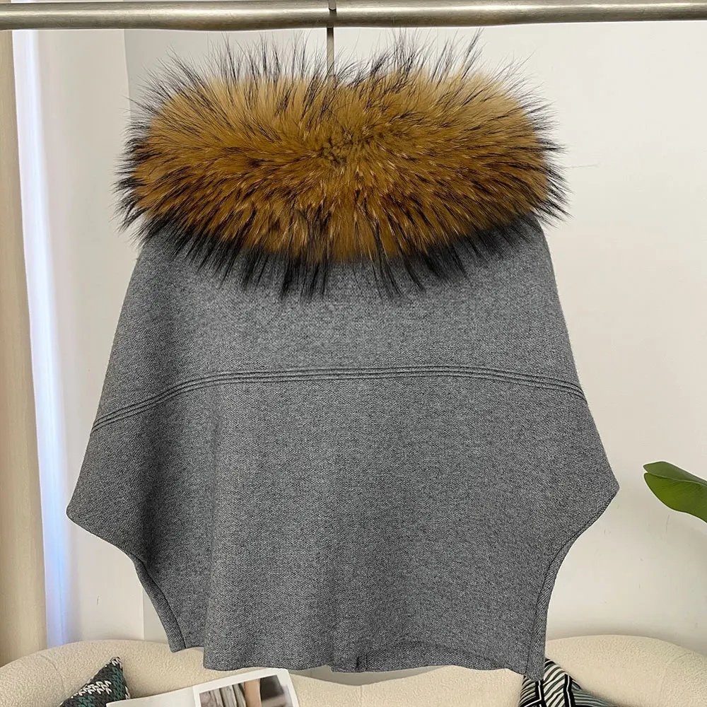 OFTBUY Autumn Winter Real Fox Raccoon Fur Collar Coat Knitted Sweater Women Short Sleeve Jacket Thick Warm Outerwear Streetwear