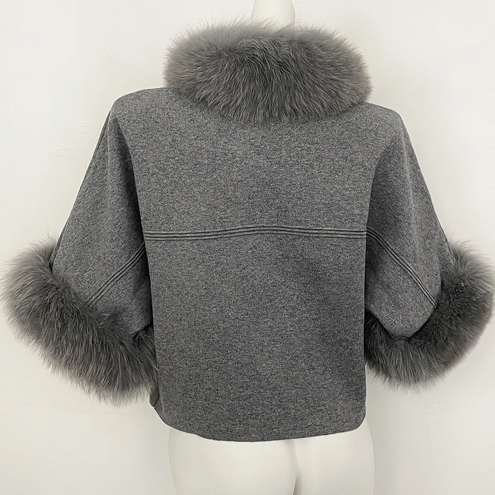 OFTBUY Autumn Winter Real Fox Raccoon Fur Collar Coat Knitted Sweater Women Short Sleeve Jacket Thick Warm Outerwear Streetwear