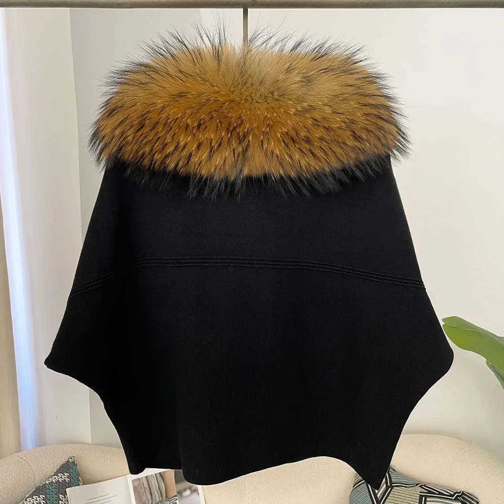 OFTBUY Autumn Winter Real Fox Raccoon Fur Collar Coat Knitted Sweater Women Short Sleeve Jacket Thick Warm Outerwear Streetwear
