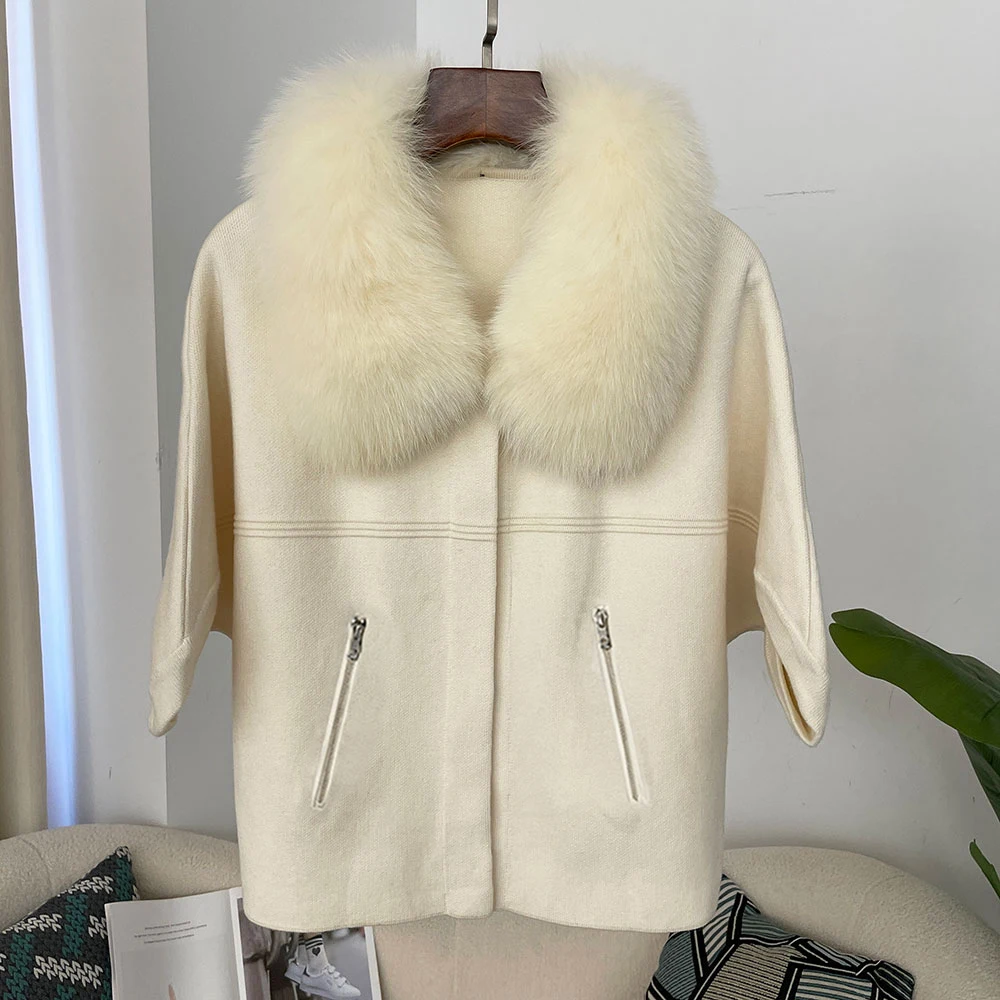 OFTBUY Autumn Winter Real Fox Raccoon Fur Collar Coat Knitted Sweater Women Short Sleeve Jacket Thick Warm Outerwear Streetwear