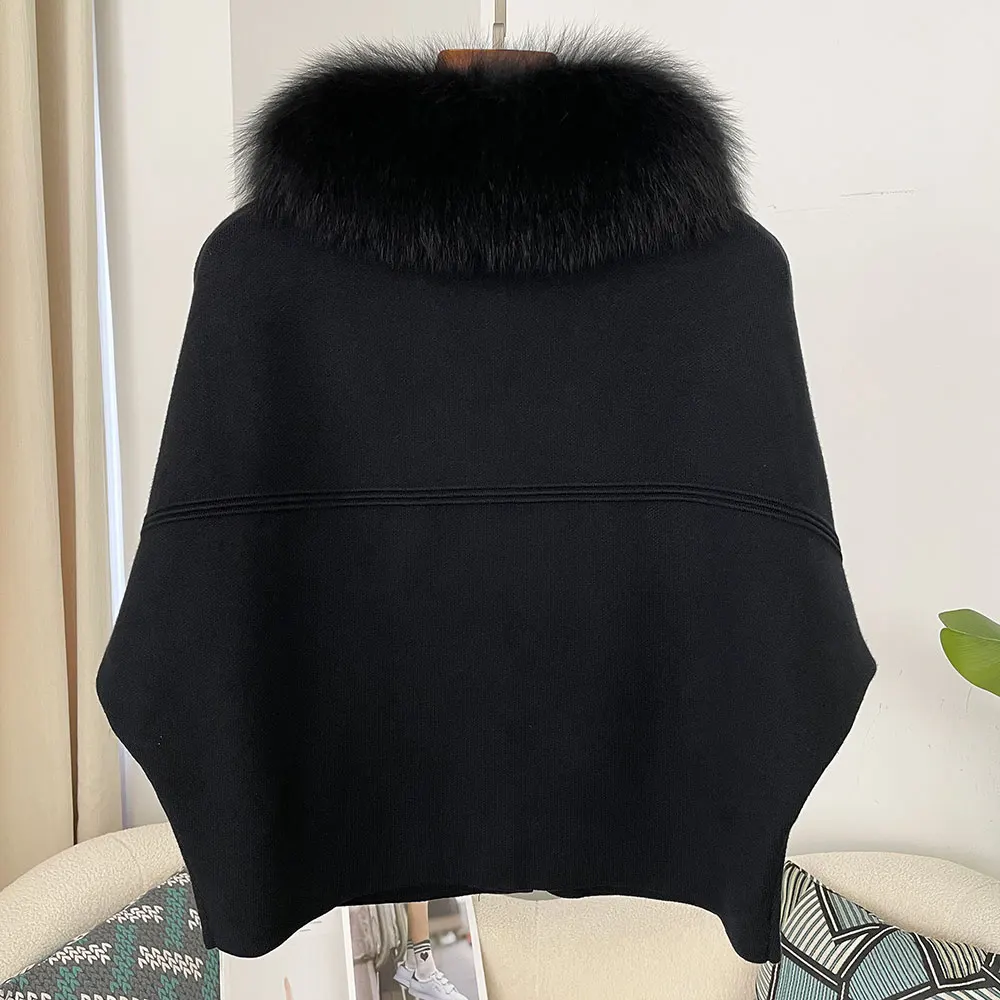 OFTBUY Autumn Winter Real Fox Raccoon Fur Collar Coat Knitted Sweater Women Short Sleeve Jacket Thick Warm Outerwear Streetwear