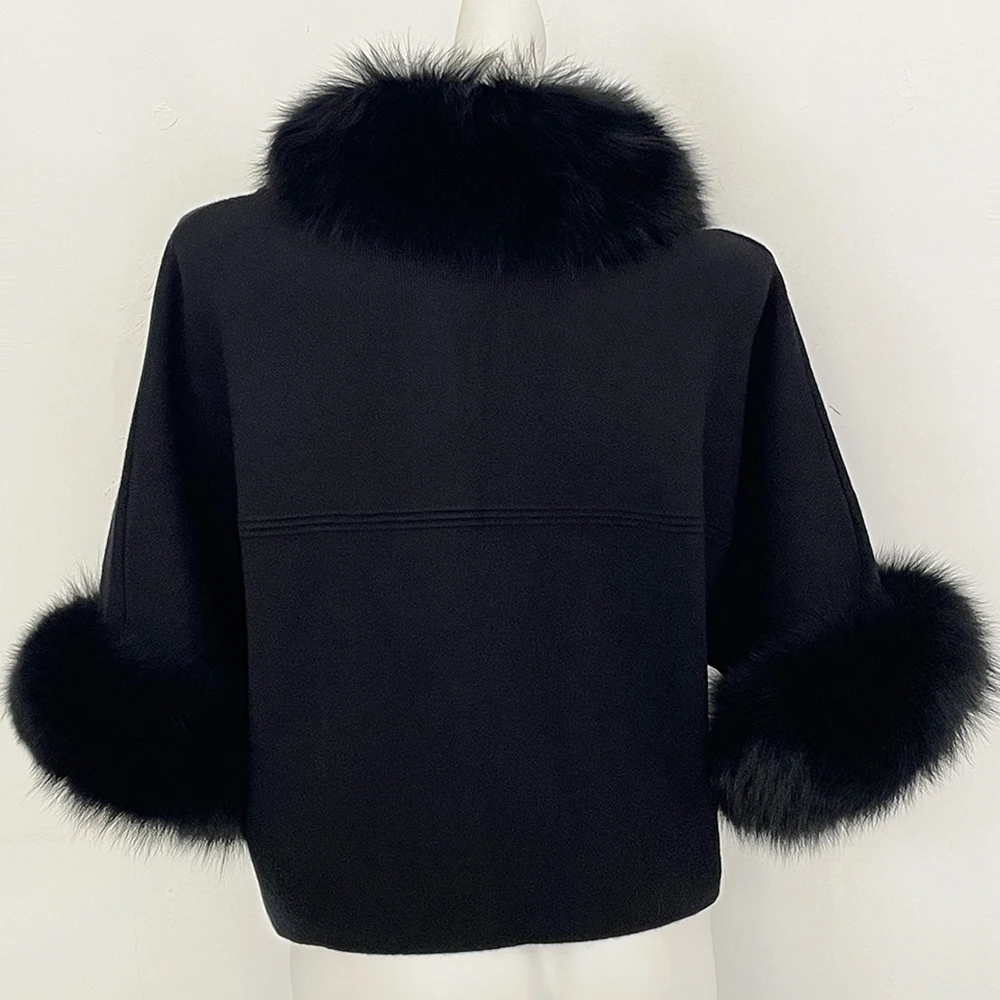 OFTBUY Autumn Winter Real Fox Raccoon Fur Collar Coat Knitted Sweater Women Short Sleeve Jacket Thick Warm Outerwear Streetwear