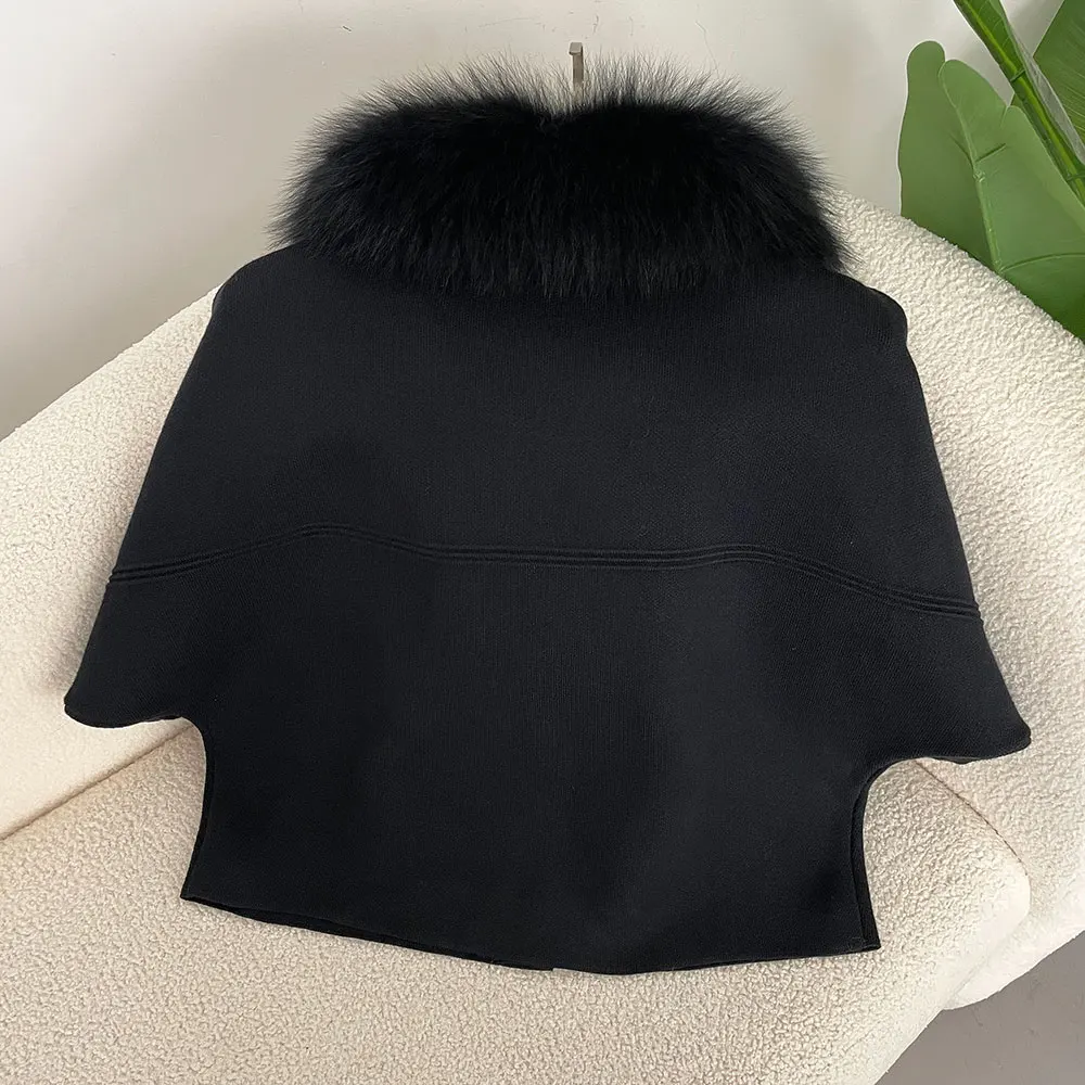 OFTBUY Autumn Winter Real Fox Raccoon Fur Collar Coat Knitted Sweater Women Short Sleeve Jacket Thick Warm Outerwear Streetwear