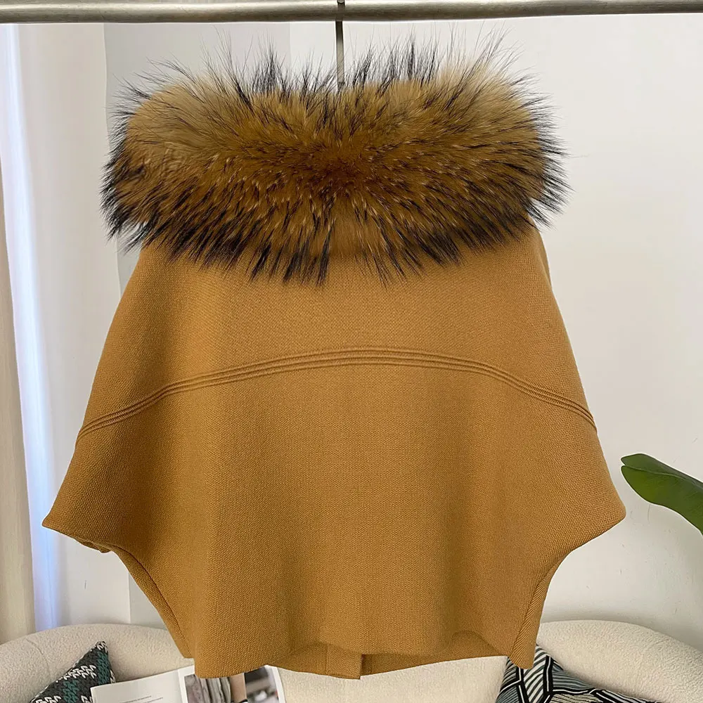 OFTBUY Autumn Winter Real Fox Raccoon Fur Collar Coat Knitted Sweater Women Short Sleeve Jacket Thick Warm Outerwear Streetwear