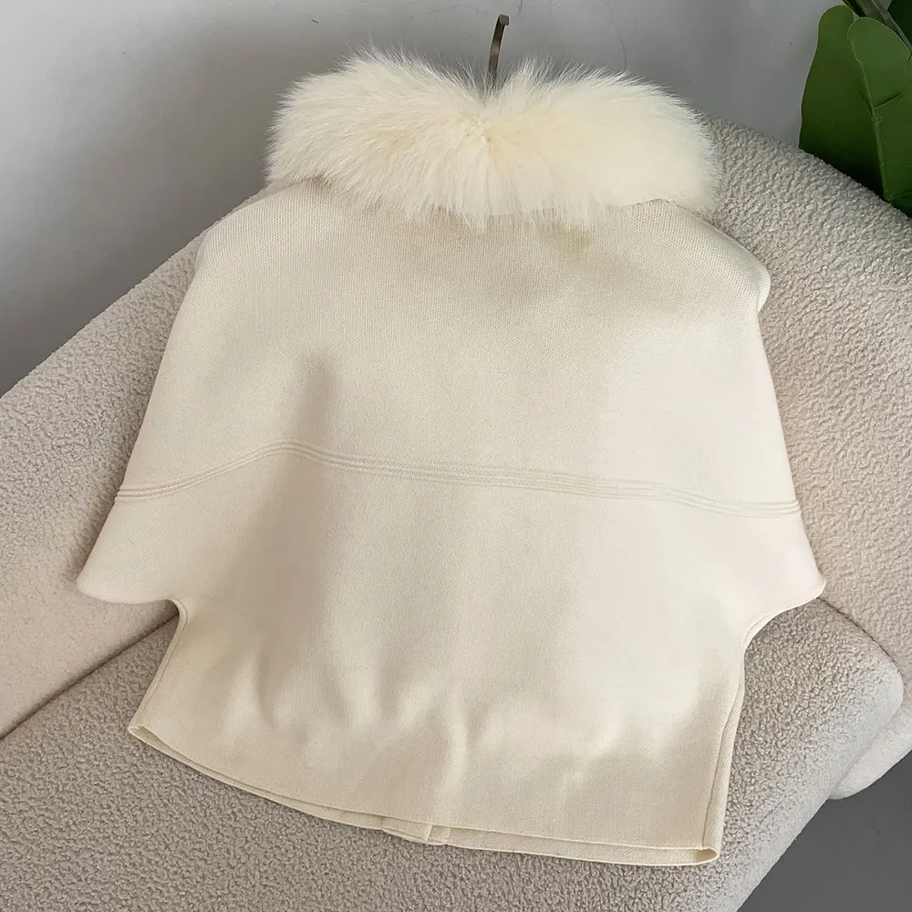 OFTBUY Autumn Winter Real Fox Raccoon Fur Collar Coat Knitted Sweater Women Short Sleeve Jacket Thick Warm Outerwear Streetwear