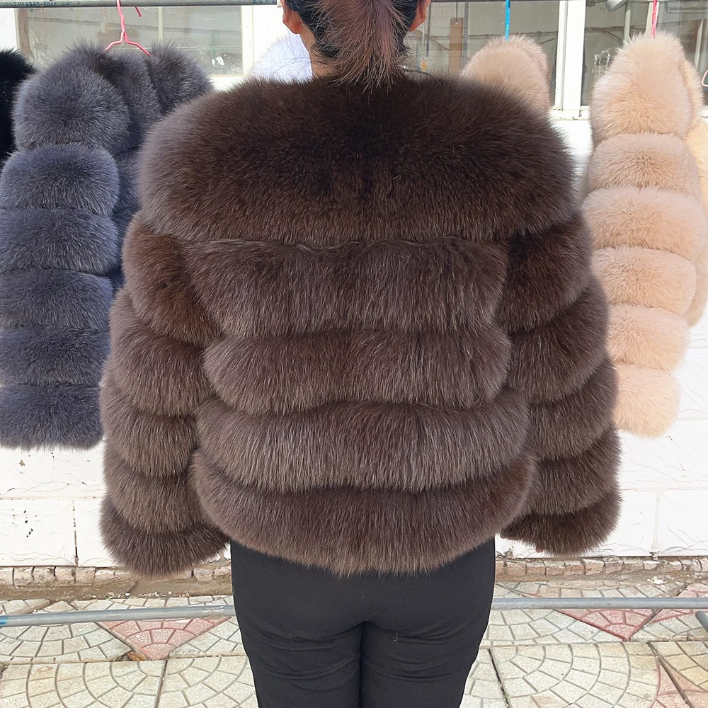 QUEENTINA Fox Fur Coat Real Winter Women'S Fashion Brown 2026 Leather And Skin Clothing Natural New In Coats & Jackets Tops Sale