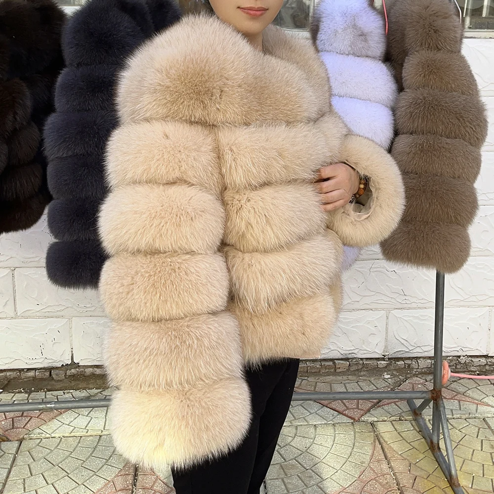 QUEENTINA Fox Fur Coat Real Winter Women'S Fashion Brown 2026 Leather And Skin Clothing Natural New In Coats & Jackets Tops Sale