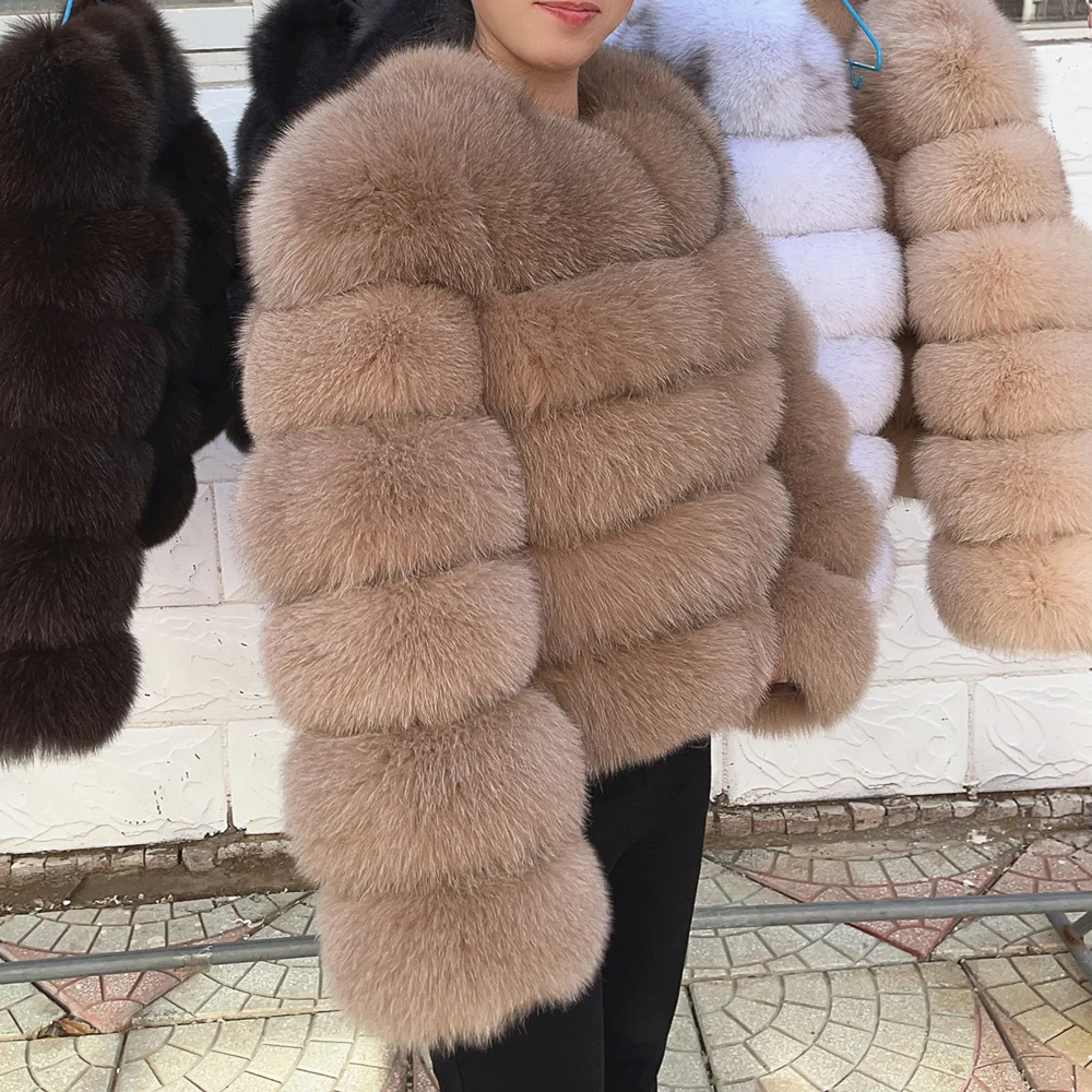 QUEENTINA Fox Fur Coat Real Winter Women'S Fashion Brown 2026 Leather And Skin Clothing Natural New In Coats & Jackets Tops Sale
