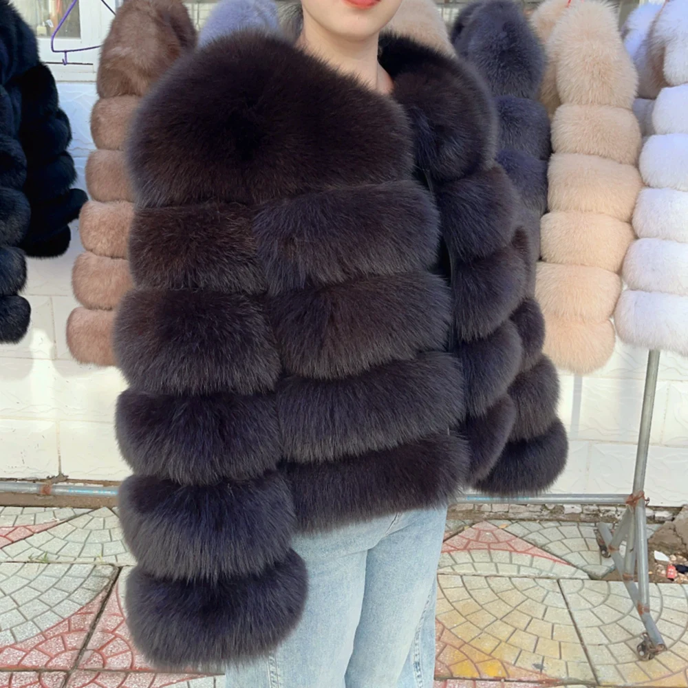QUEENTINA Fox Fur Coat Real Winter Women'S Fashion Brown 2026 Leather And Skin Clothing Natural New In Coats & Jackets Tops Sale