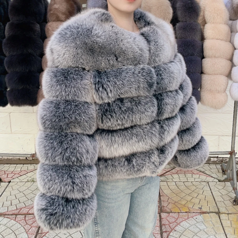 QUEENTINA Fox Fur Coat Real Winter Women'S Fashion Brown 2026 Leather And Skin Clothing Natural New In Coats & Jackets Tops Sale