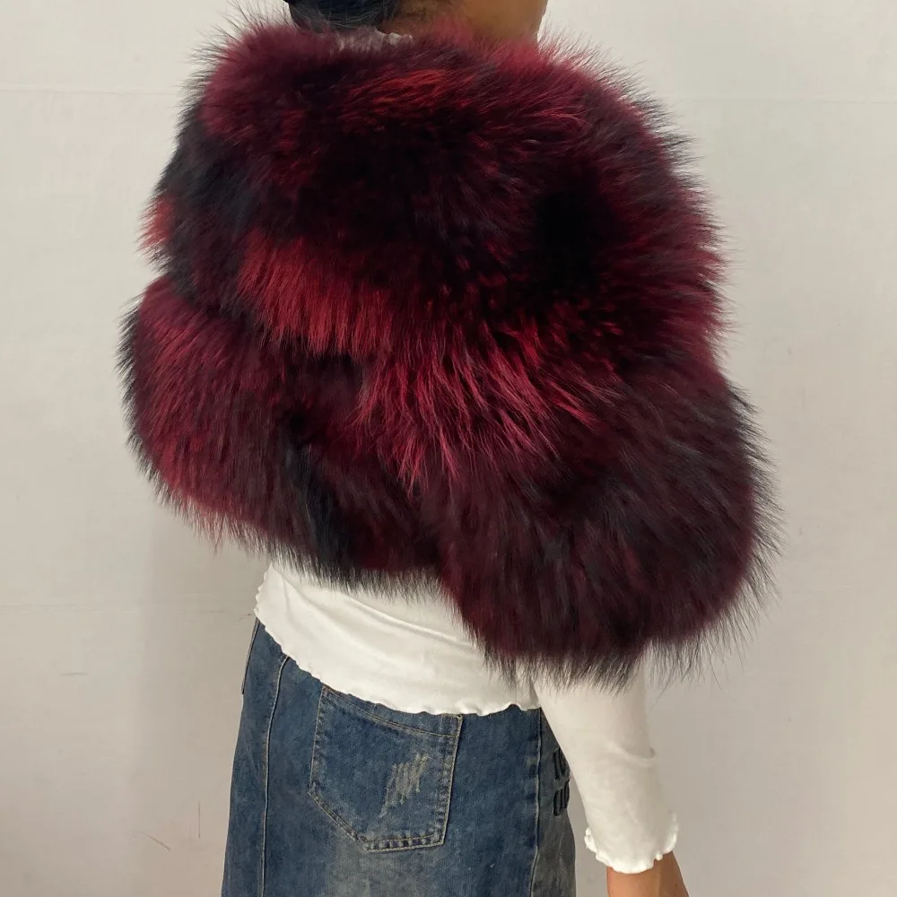 Authentic Raccoon Real Fur Short Coat Shawl Fashion 2026 New Model Elegant Warmth for Women's Outerwear