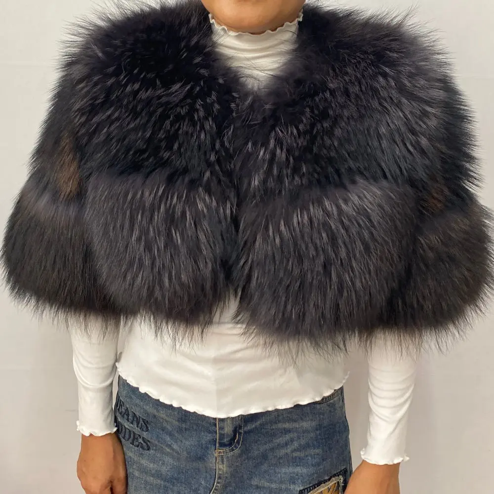 Authentic Raccoon Real Fur Short Coat Shawl Fashion 2026 New Model Elegant Warmth for Women's Outerwear