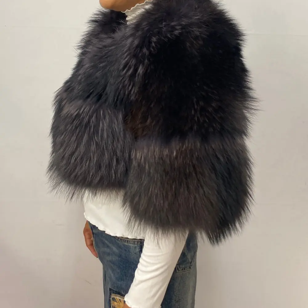Authentic Raccoon Real Fur Short Coat Shawl Fashion 2026 New Model Elegant Warmth for Women's Outerwear