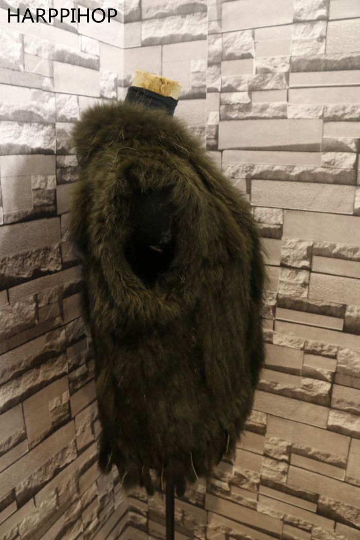 Harppihop womens natural real rabbit fur vest with raccoon fur collar waistcoat/jackets rex rabbit knitted winte