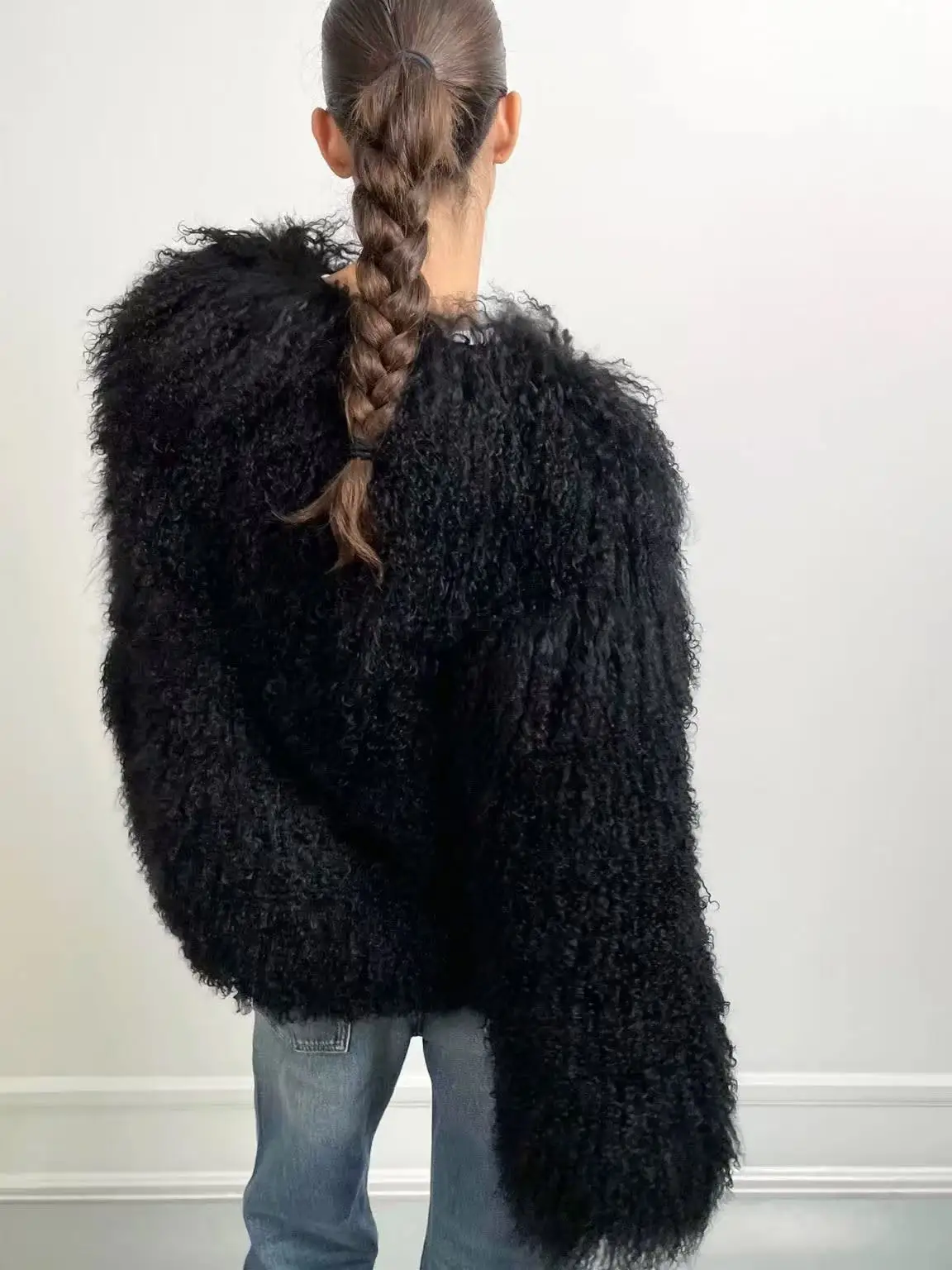Mongolian Fur Coat Fur Jacket Women's Elegant Fluffy Solid Color Thickened Thermal Long Sleeve Coat Winter Fashion Oversized Lad